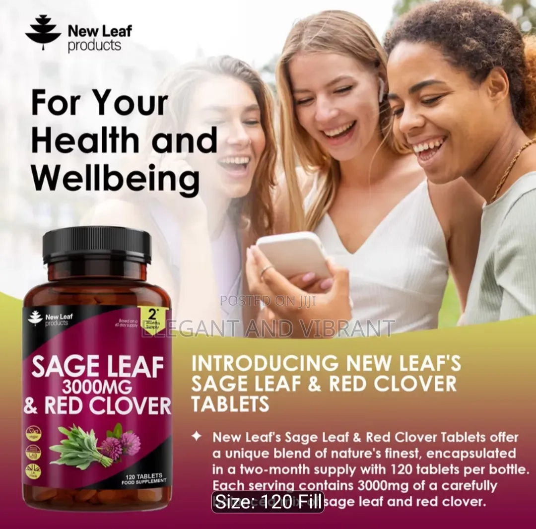 Sage Leaf Red Clover Tablets for Menopause-120 Potent 3000mg Tablets
