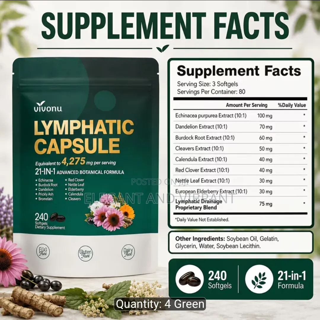 Lymph Health Supplement, 240 Soft Capsules, 4275Mg Male and Female Sup