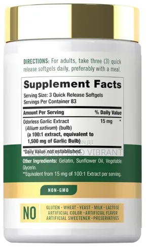 Odorless Garlic 1500mg Herbal Extract Cardiovascular Support Sup