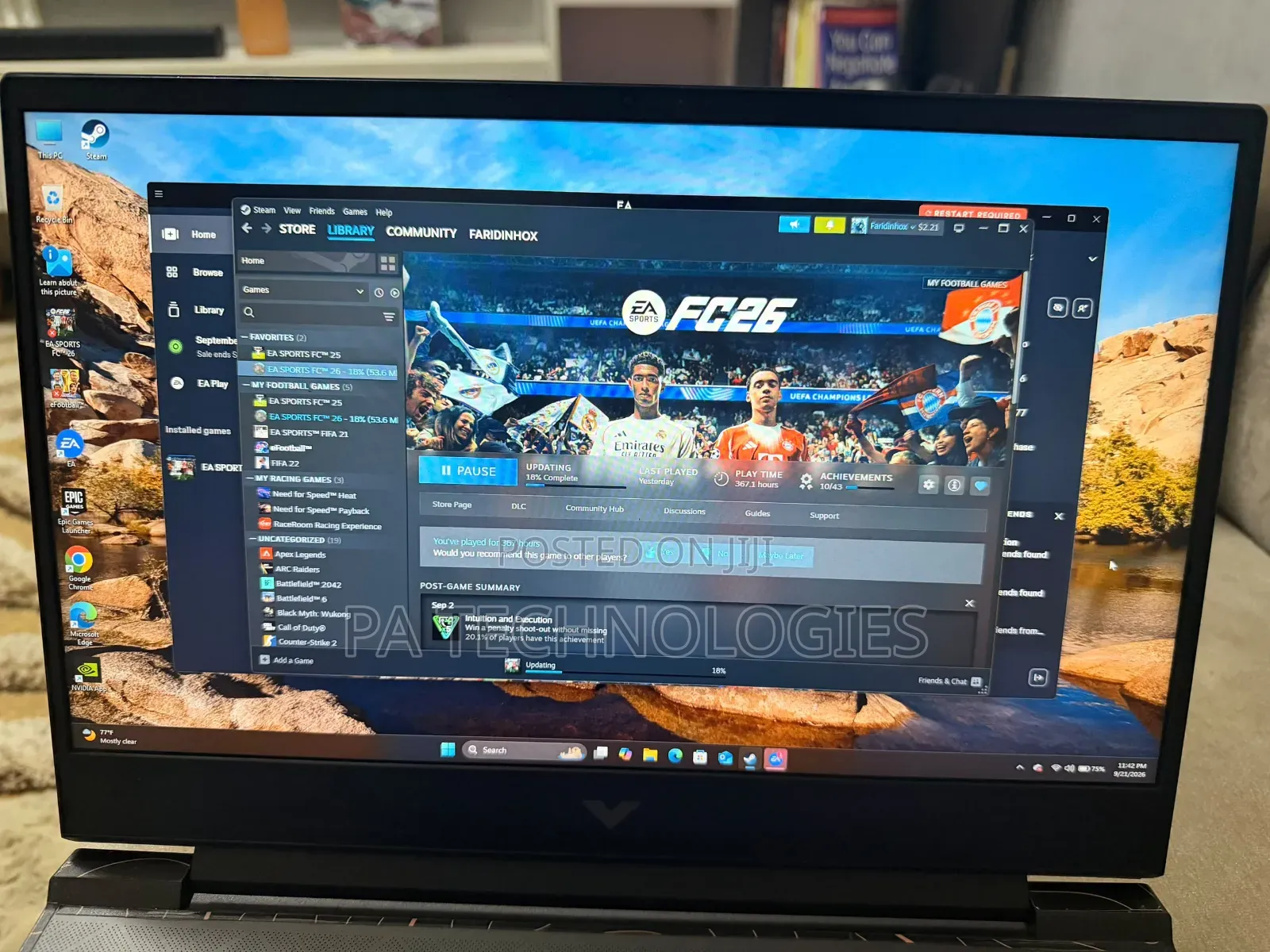 Laptop HP Victus 15 16GB AMD Ryzen 7 SSD 1T