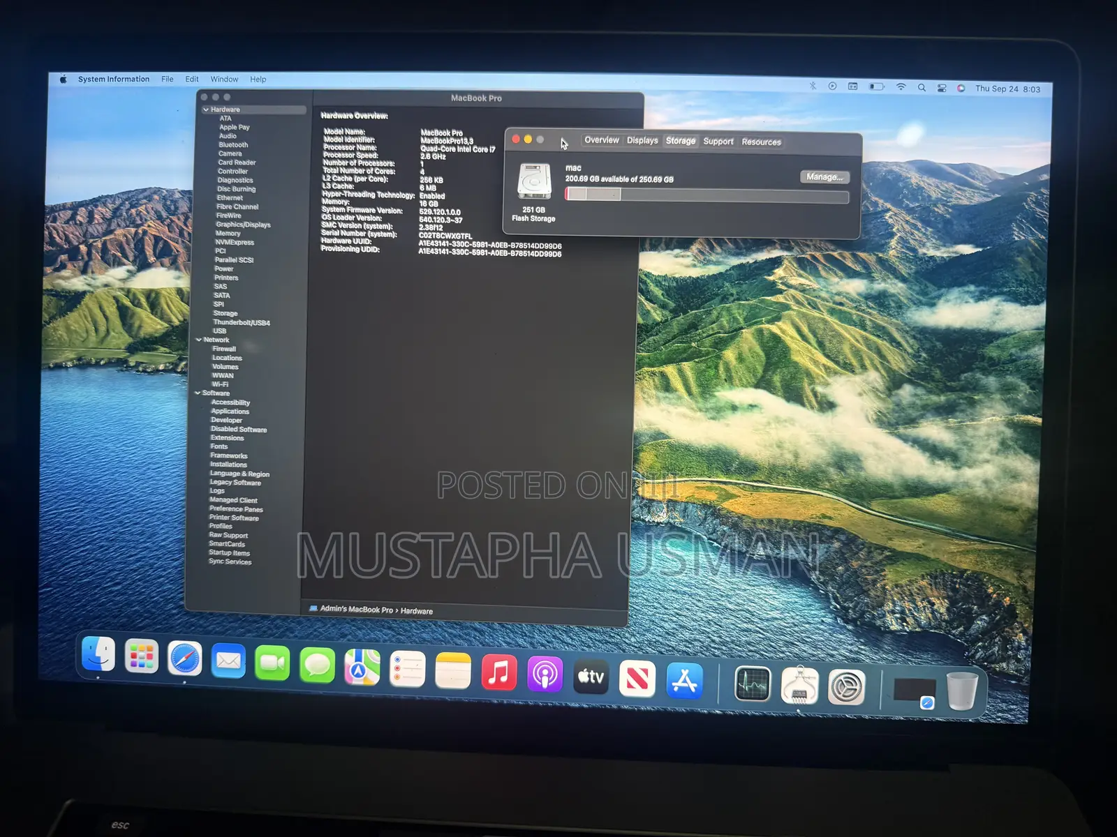 Laptop Apple MacBook Pro 2016 16GB Intel Core i7 SSD 256GB
