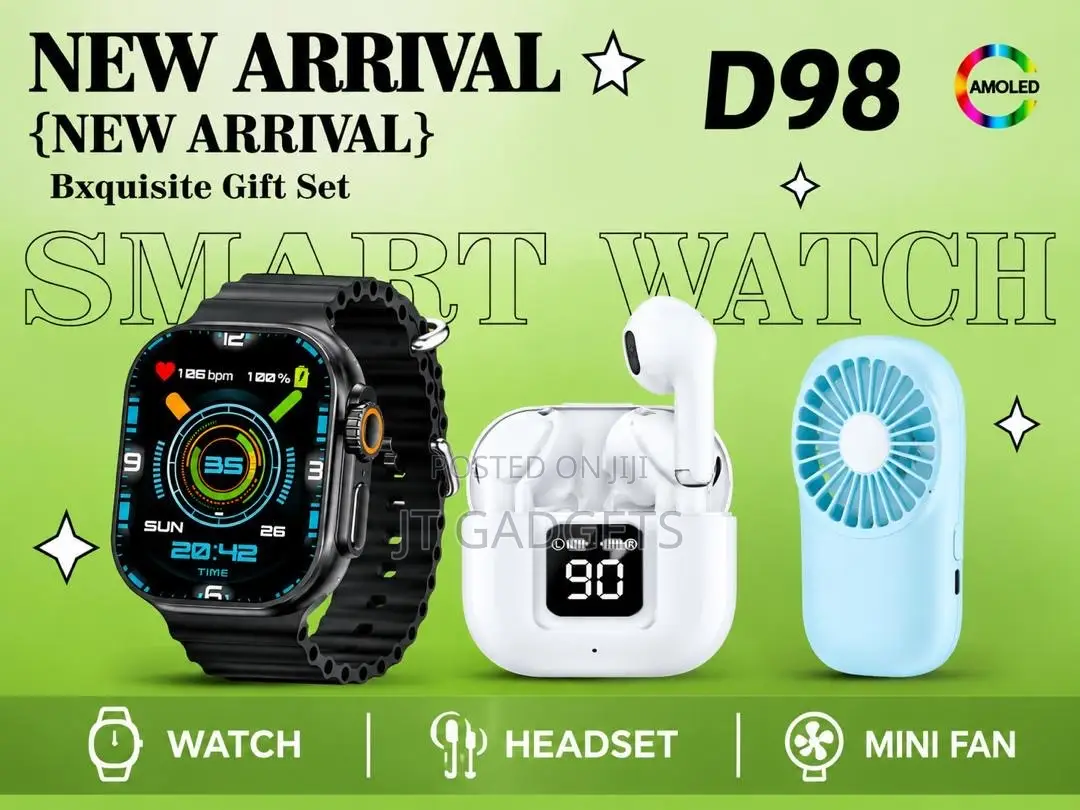 D98 Exquisite Gift Set —Smart Watch+Wireless Headset+Mini Fan (3-in-1)