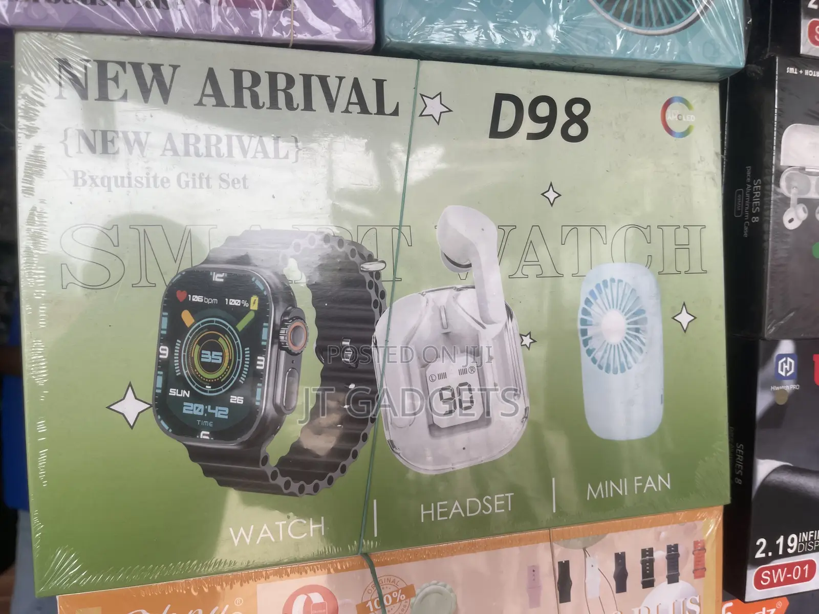 D98 Exquisite Gift Set —Smart Watch+Wireless Headset+Mini Fan (3-in-1)