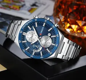 Curren Men Silver Chain Wrist Watch With Blue Face