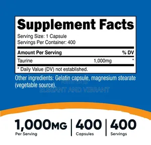 Taurine 1000mg, 400 Capsules - Gluten Free
