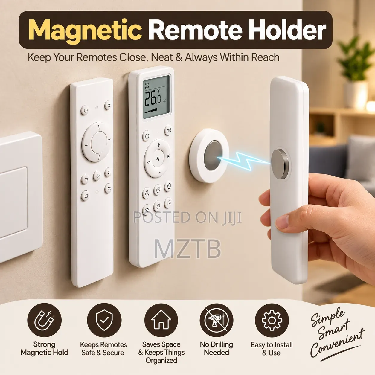 Magnetic Remote Control Holder - White