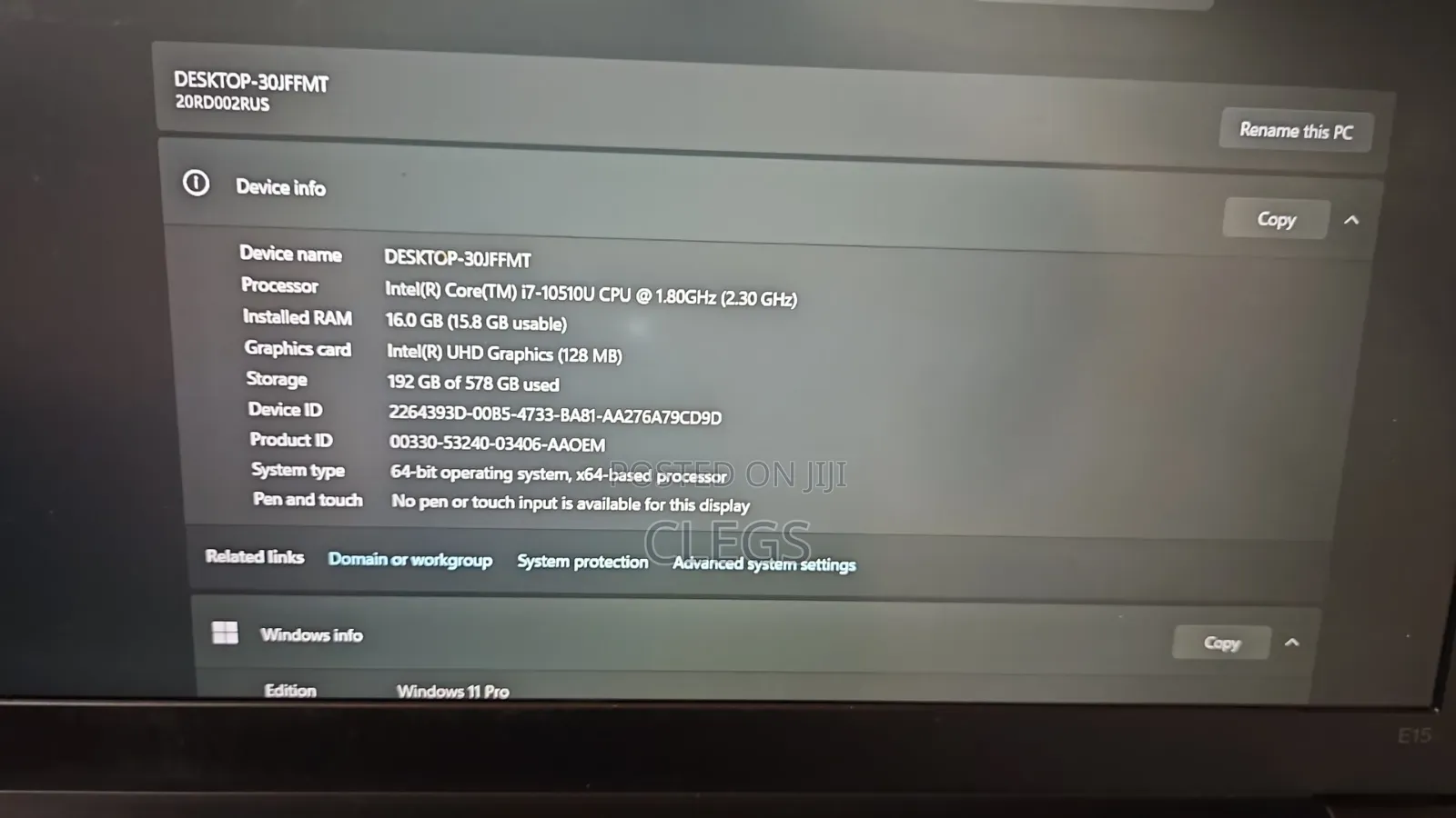 Laptop Lenovo ThinkPad E15 16GB Intel Core i7 SSD 256GB