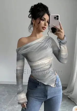 Flare-Sleeve Mesh Top