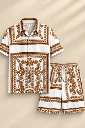 Men’s 2 Piece Matching Set | Printed Shirt Shorts | Casual Wear