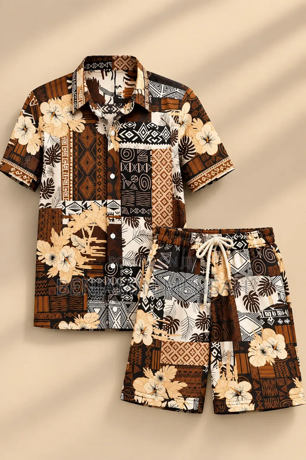 Men’s 2 Piece Matching Set | Printed Shirt Shorts | Casual Wear