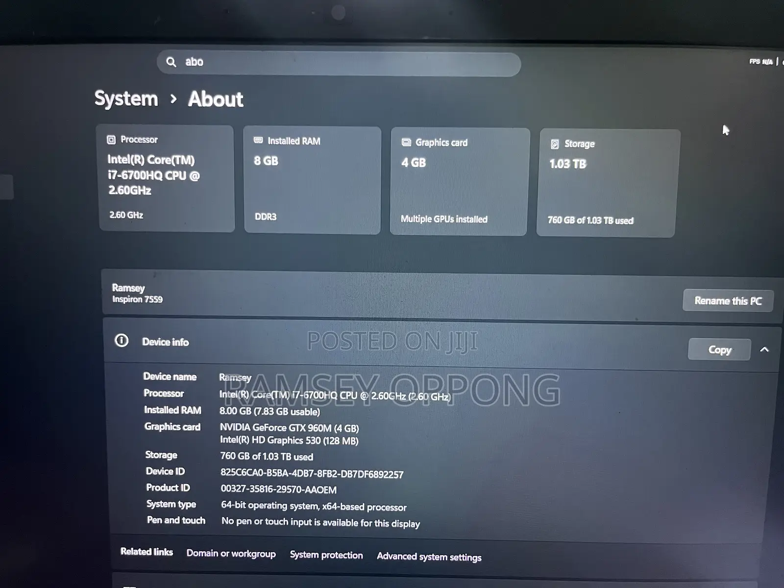 Laptop Dell Inspiron 15 7559 8GB Intel Core i7 HDD+SSD 1T