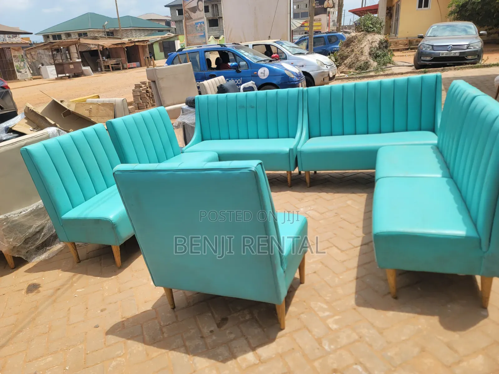 Modern Vintage 7-Seater Teal Channel Sofa Set