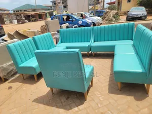 Modern Vintage 7-Seater Teal Channel Sofa Set