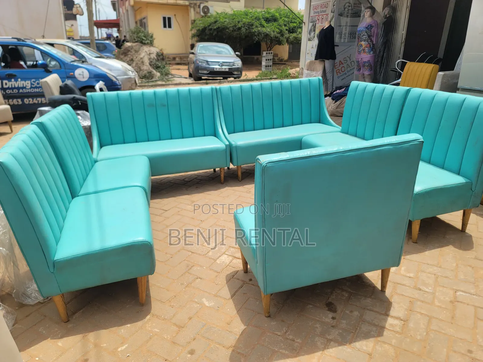 Modern Vintage 7-Seater Teal Channel Sofa Set