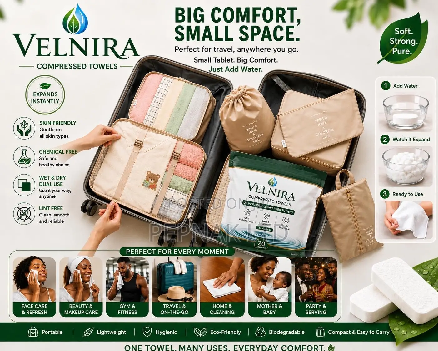 VELNIRA Premium Extra Thick Compressed Towels (20pcs/Pack)