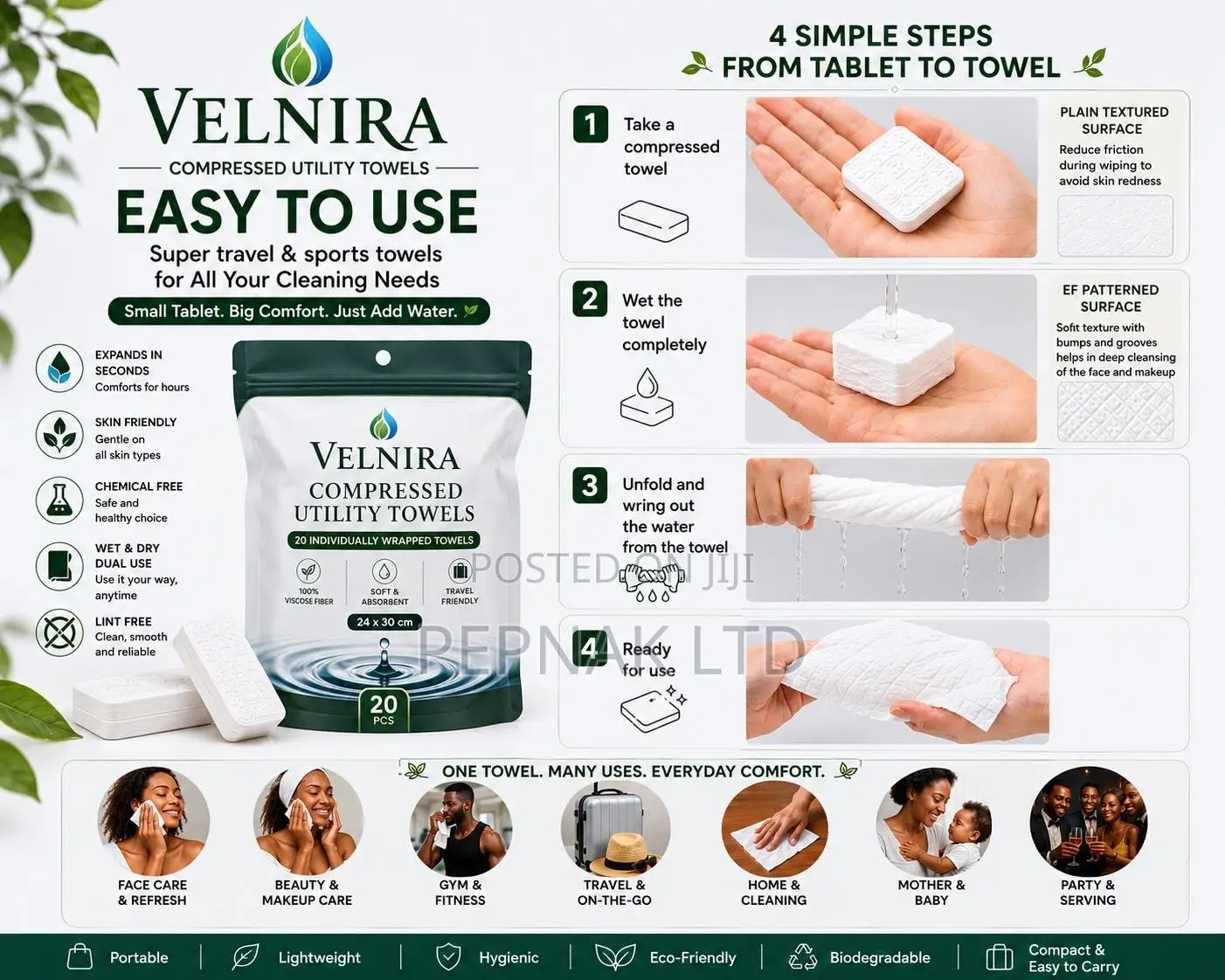 VELNIRA Premium Extra Thick Compressed Towels (20pcs/Pack)