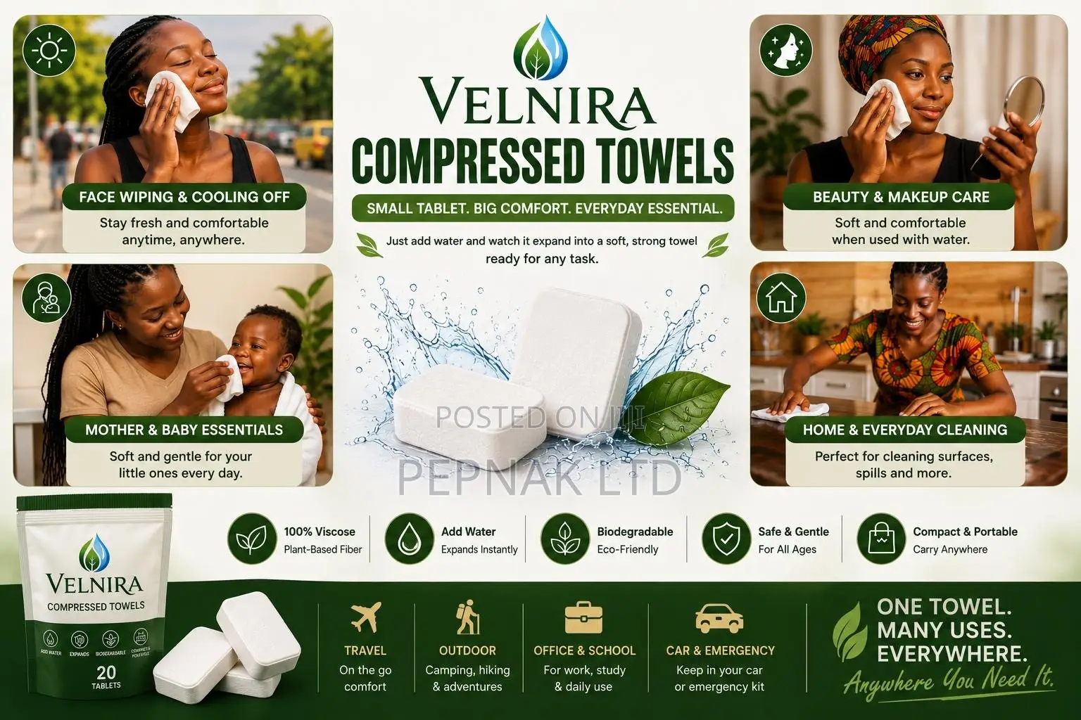VELNIRA Premium Extra Thick Compressed Towels (20pcs/Pack)