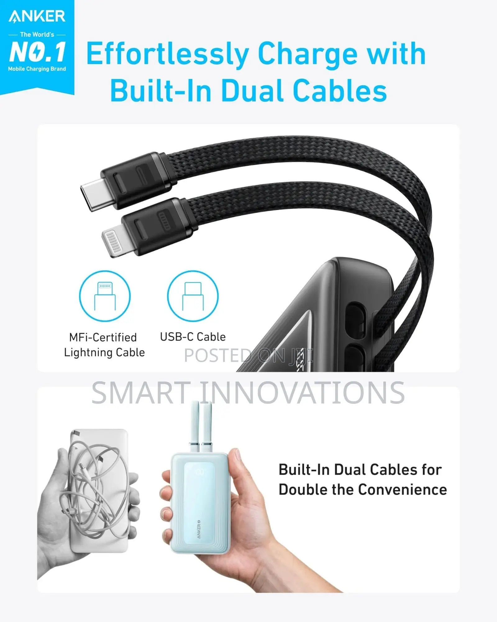 Anker Zolo Power Bank (20K With Built-in USB C and Lightning Cable)