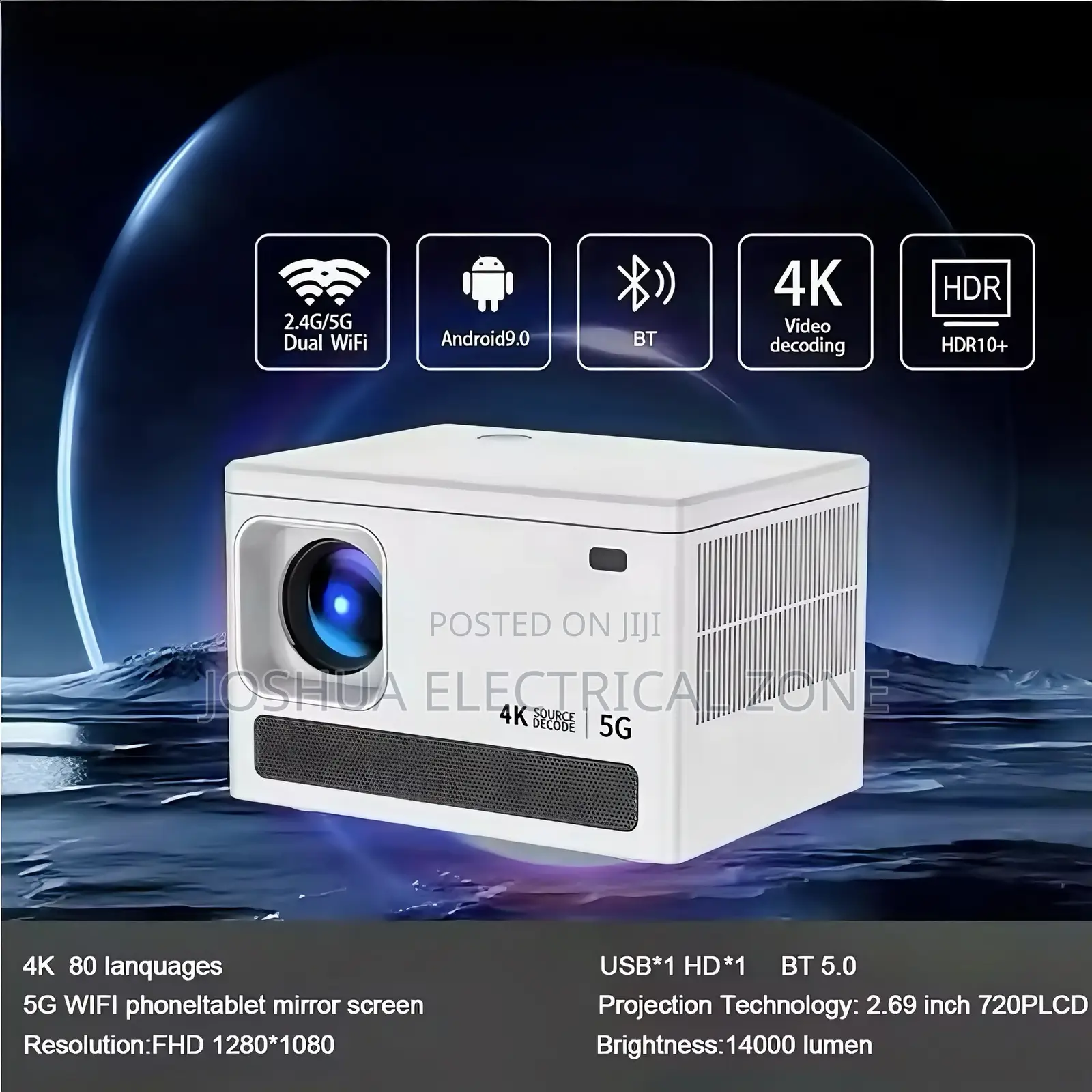 Android Smart Projector With WiFi, Bluetooth, 150” Display