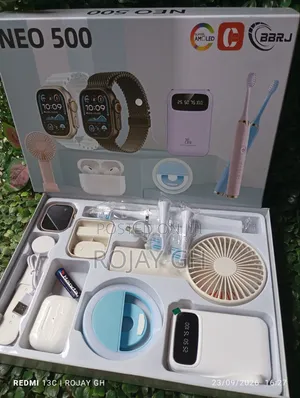 12-in-1 NEO 500 Smart Watch Combo Set - Airpod, Power Bank - Silver