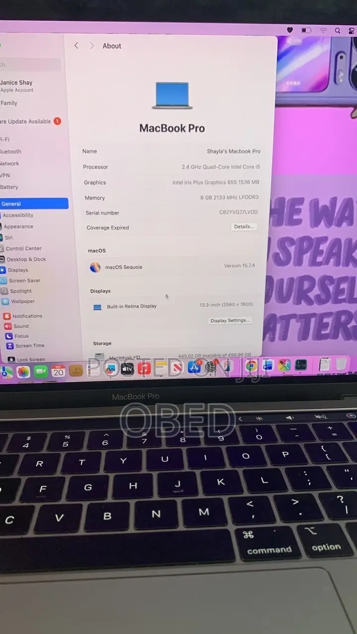 Laptop Apple MacBook Pro 2020 8GB Intel Core i5 HDD 256GB