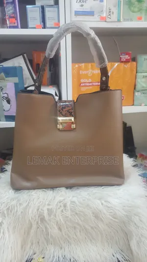 Pure Leather Shoulder Tote Brown Handbag