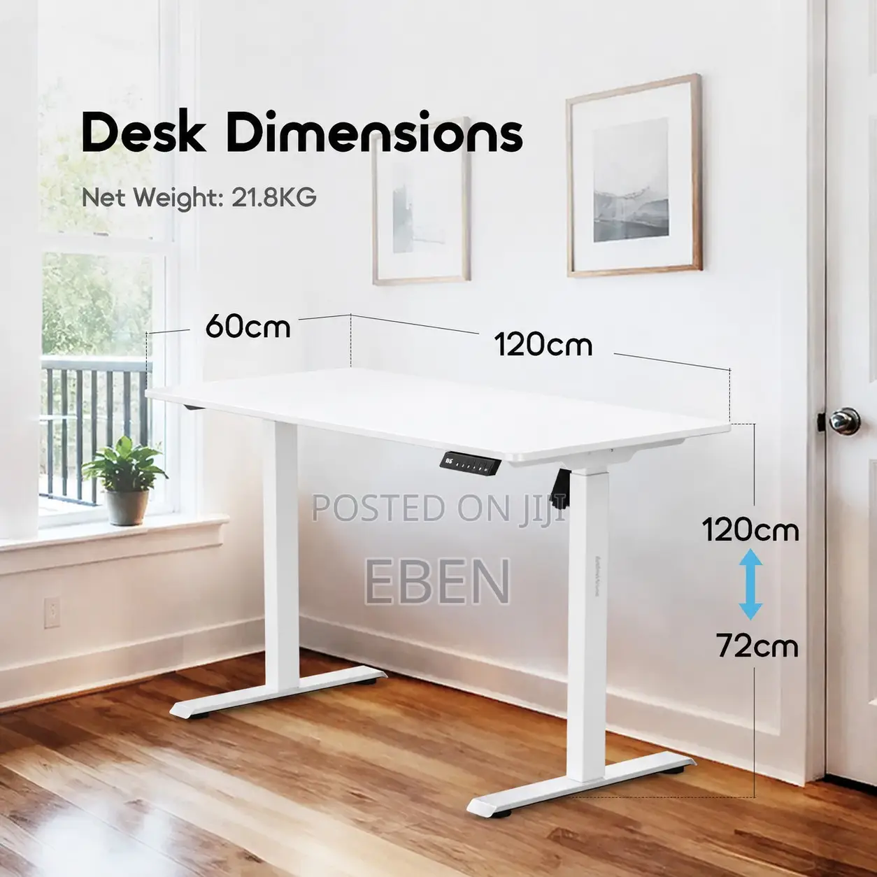 120x60cm Height-Adjustable Electric Desk – Sit/Stand Workstation