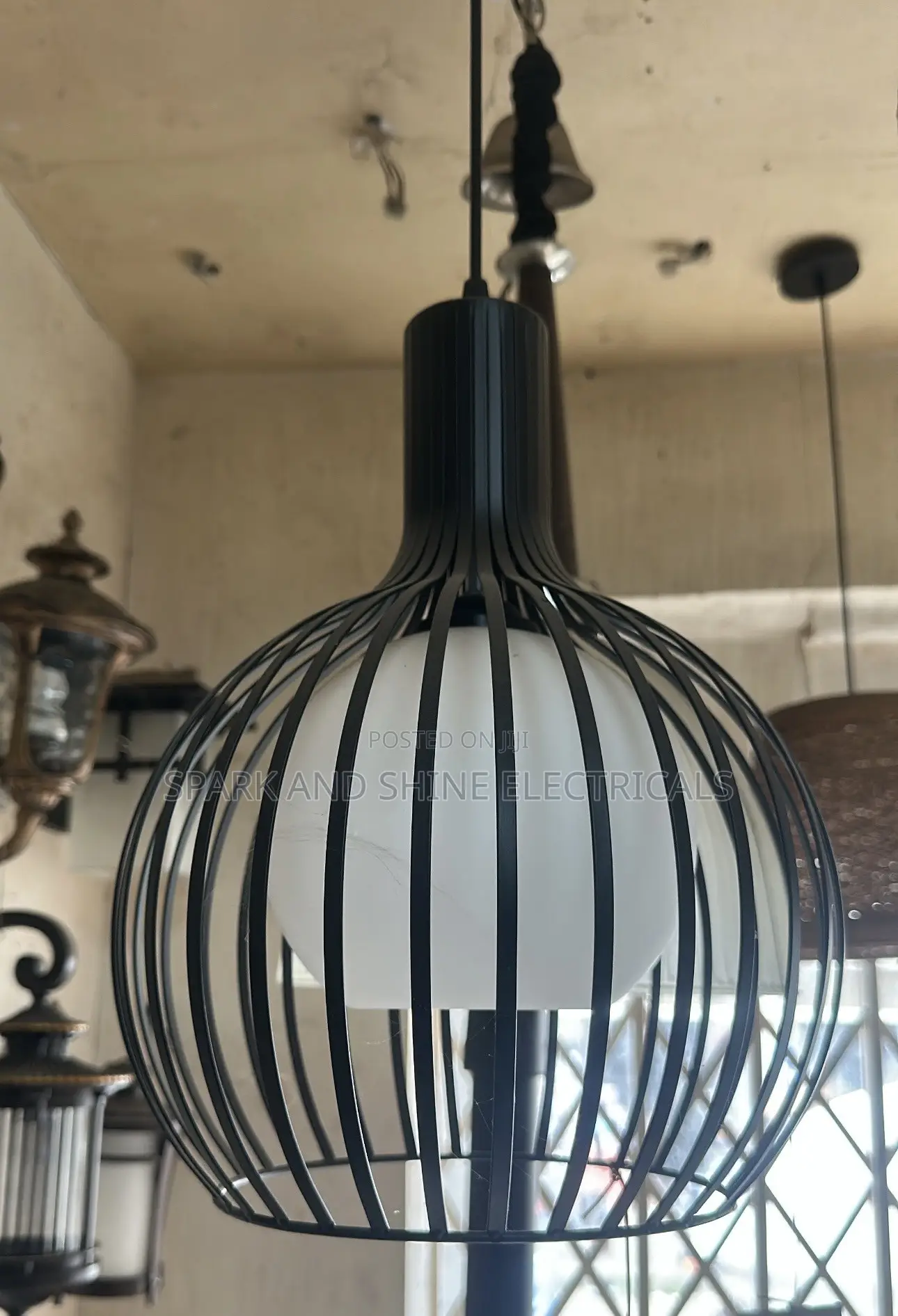 Modern Black Cage Pendant Light