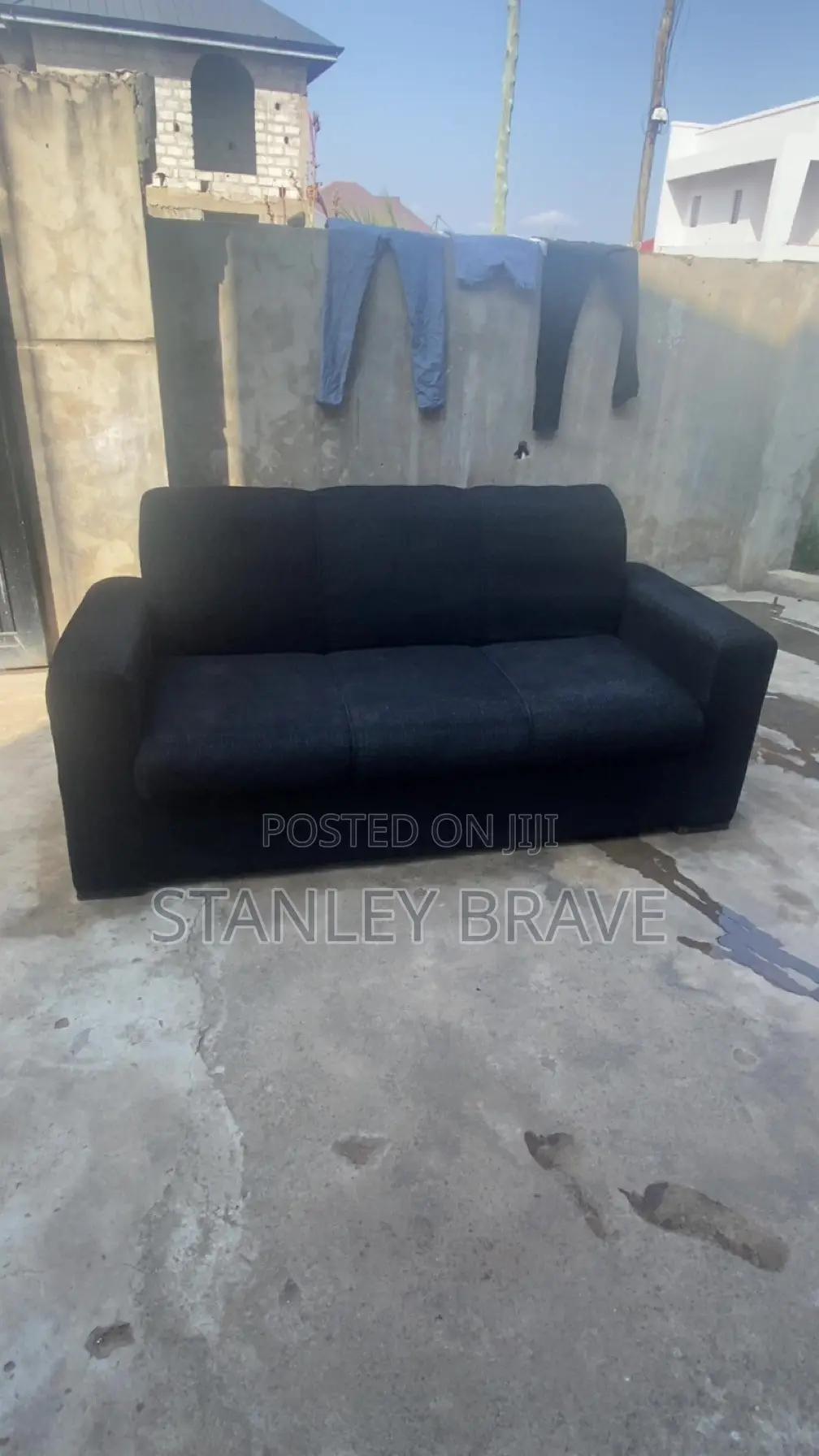 Neatly Used 3+2 Black Fabric Sofa Set
