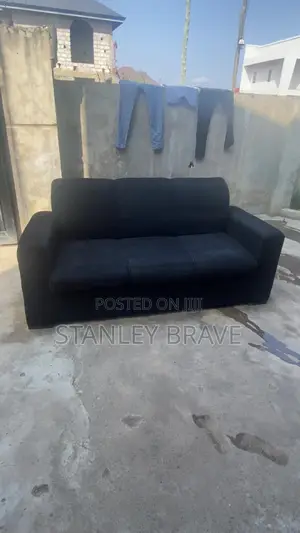 Neatly Used 3+2 Black Fabric Sofa Set
