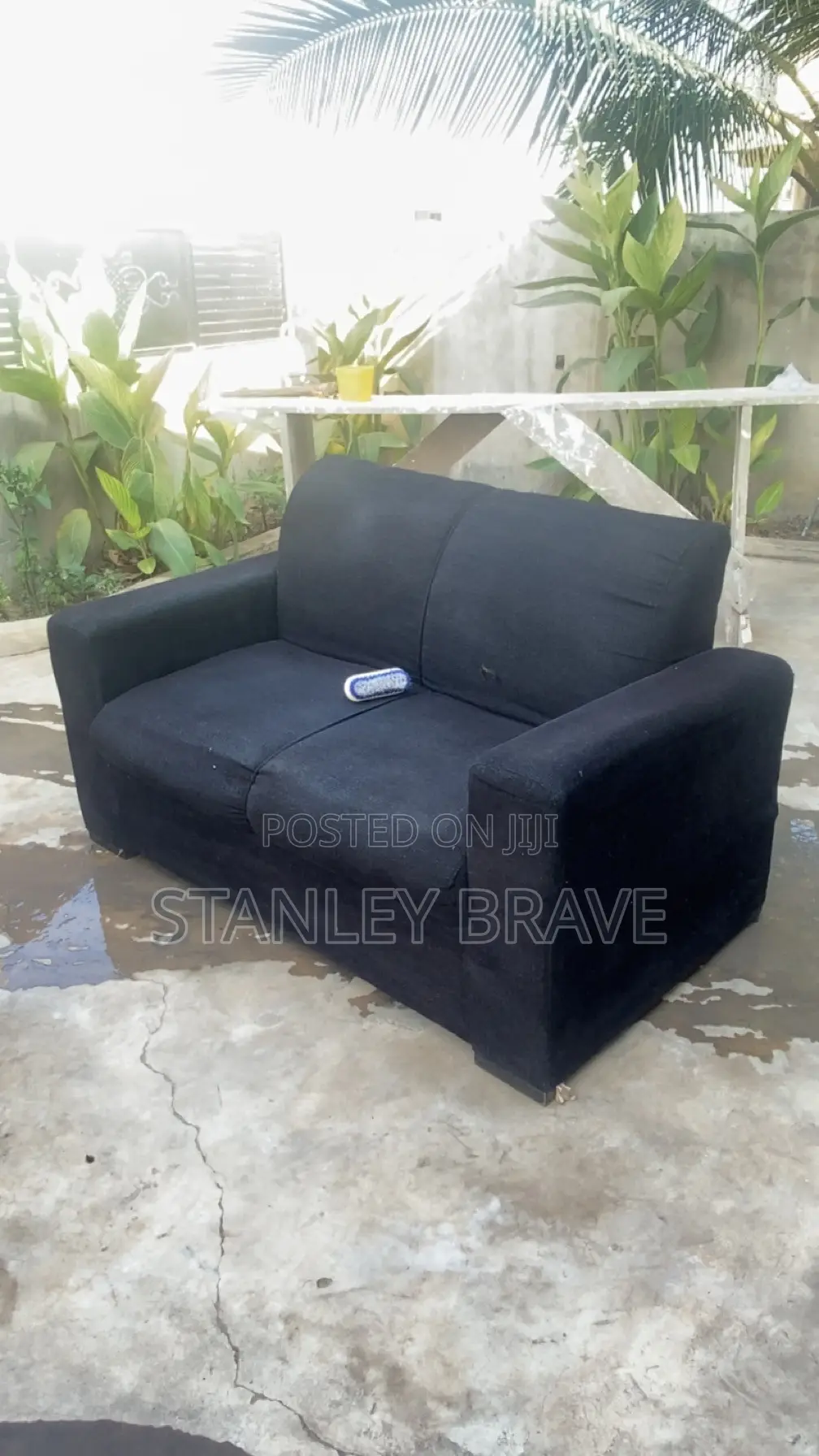 Neatly Used 3+2 Black Fabric Sofa Set