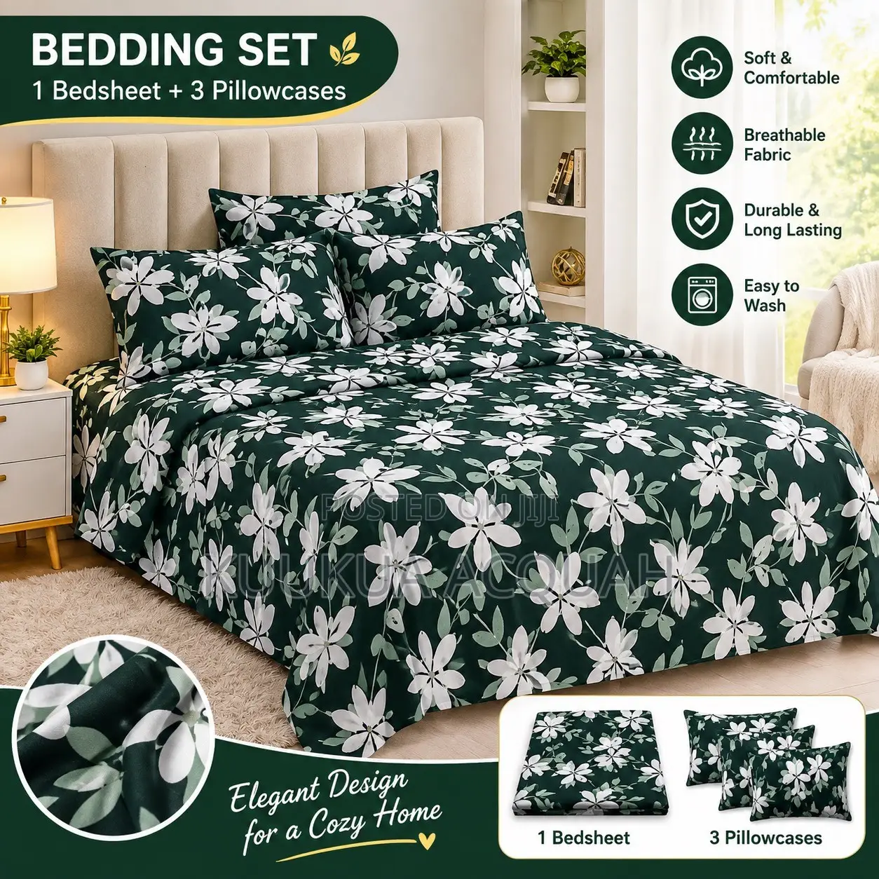 1 Kingsize Bedsheet 3 Pillow Cases