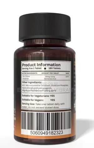 Zinc Citrate 50mg Tablets, 180 High Strength Zinc for Men Women