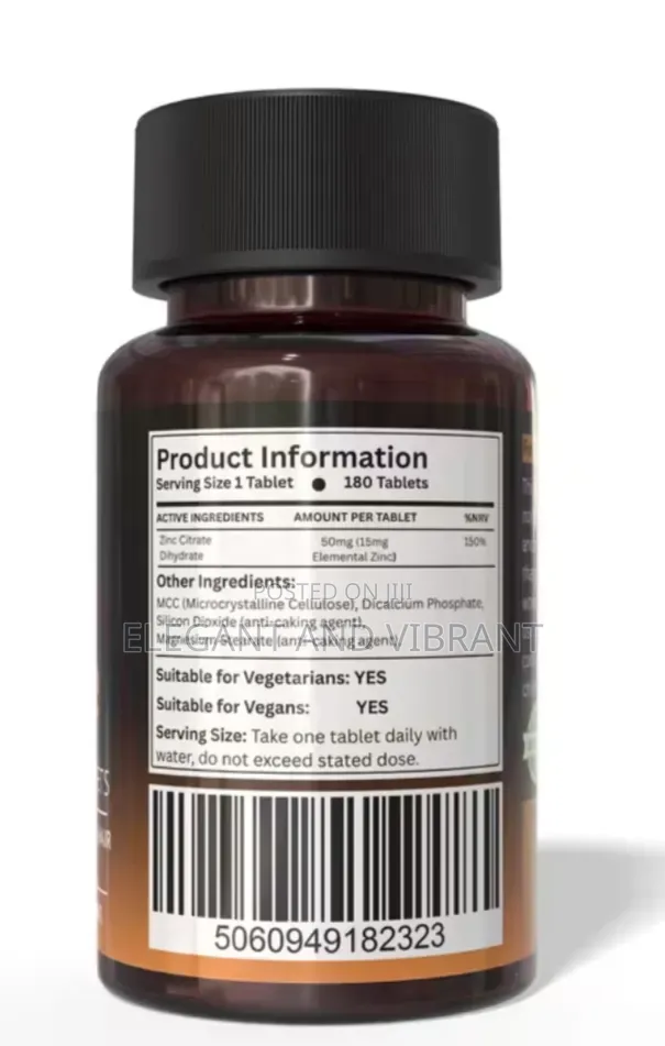 Zinc Citrate 50mg Tablets, 180 High Strength Zinc for Men Women