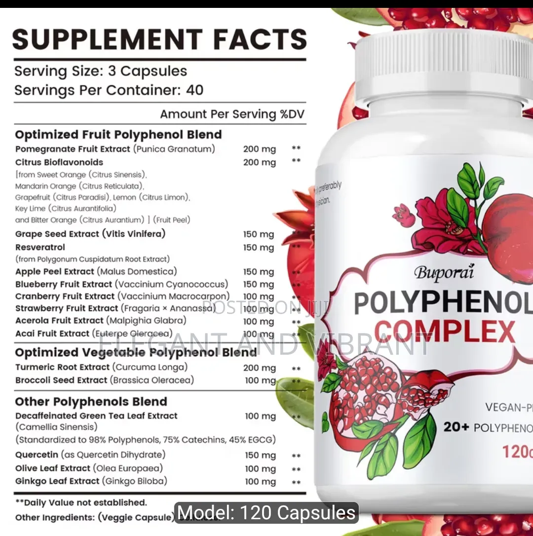 Polyphenol Complex Caps - With Trans Resveratrol,Grape Seed,Turmeric