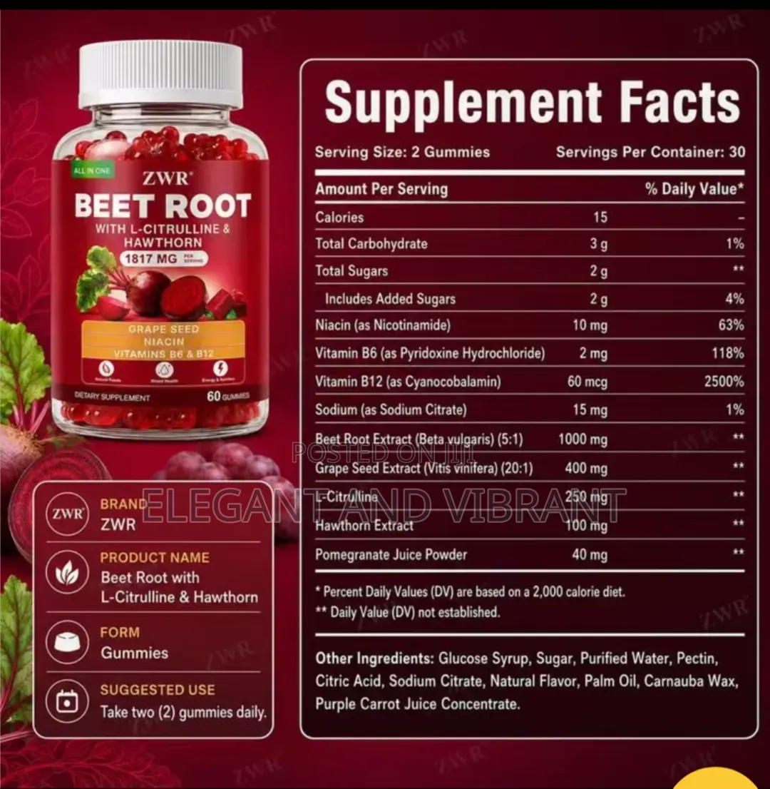 Himiyer Beet Root Gummies With L-Catrilline,Niacin and Hawthorn Berry