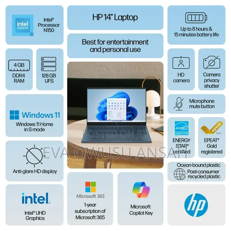 New Laptop HP 15 4GB SSD 128GB