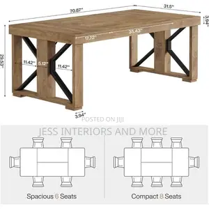 Dining Table for 6 People, Farmhouse Wooden Kitchen Dinner Table