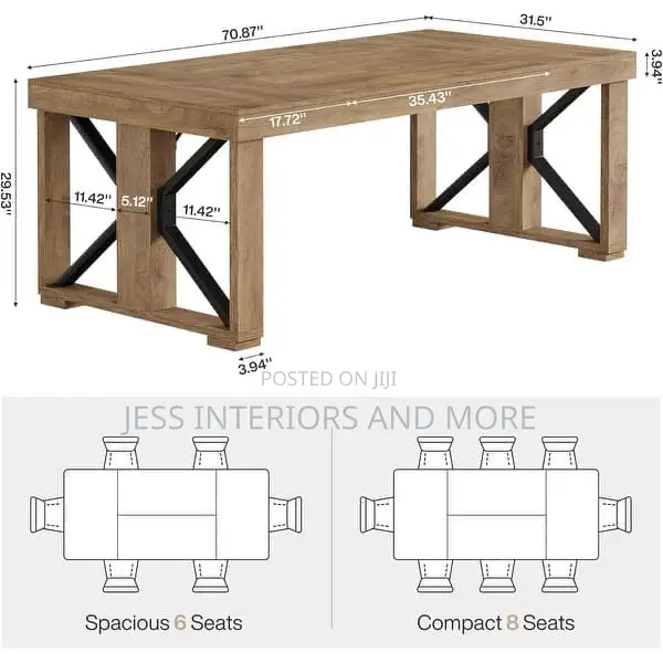 Dining Table for 6 People, Farmhouse Wooden Kitchen Dinner Table