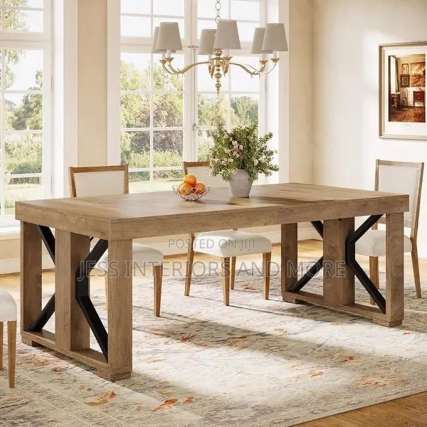 Dining Table for 6 People, Farmhouse Wooden Kitchen Dinner Table