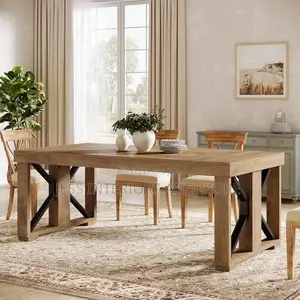 Dining Table for 6 People, Farmhouse Wooden Kitchen Dinner Table