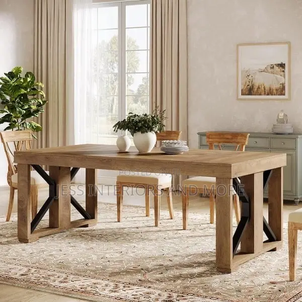 Dining Table for 6 People, Farmhouse Wooden Kitchen Dinner Table