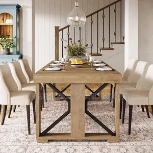 Dining Table for 6 People, Farmhouse Wooden Kitchen Dinner Table