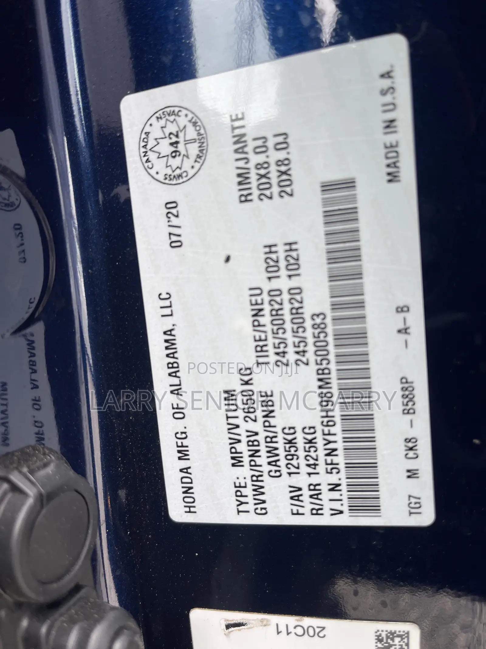 Honda Pilot Touring 7-Passenger 2021 Blue