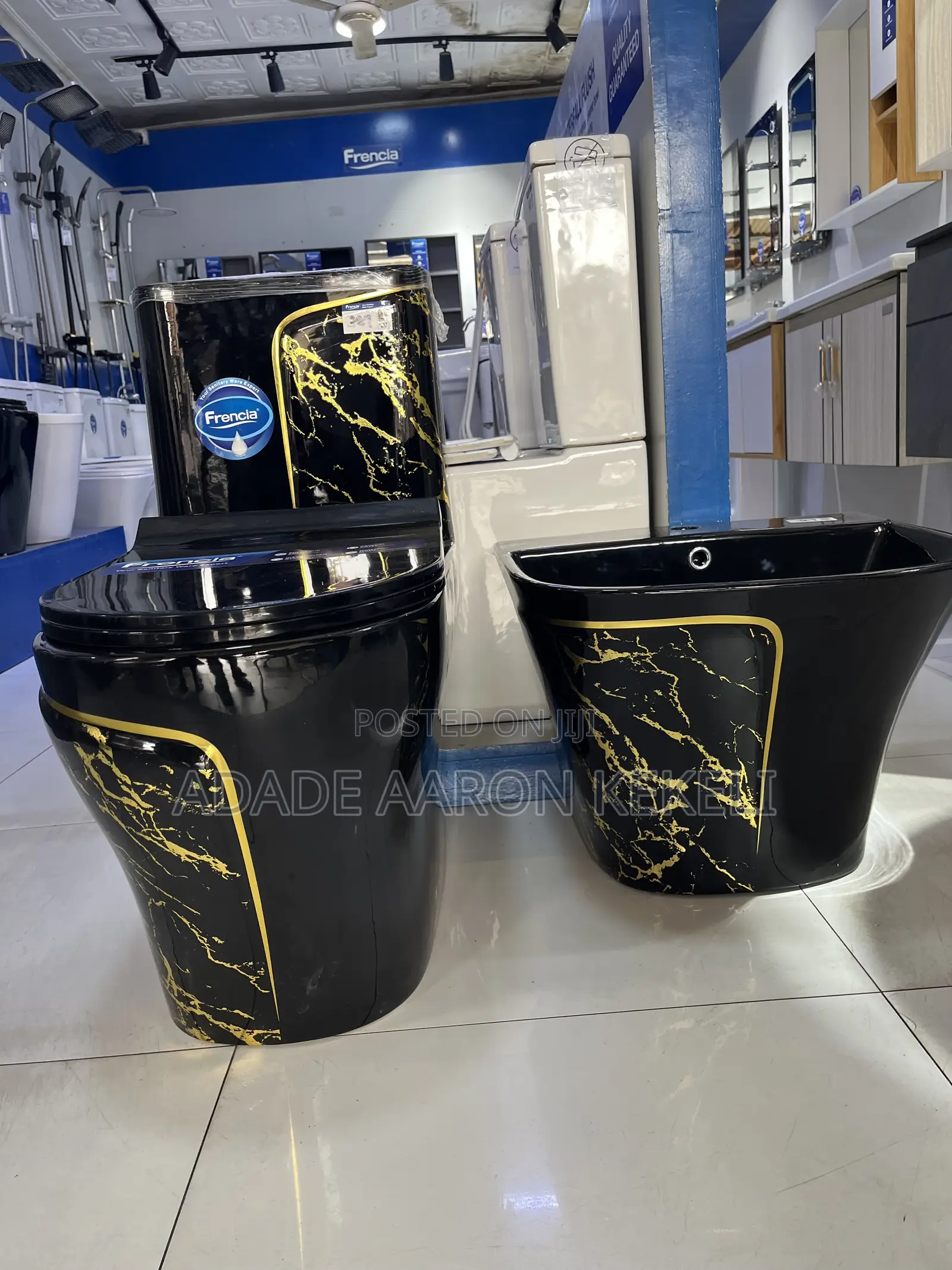 Frencia White,black Gold Marble Ceramic Water Closet Basin Set