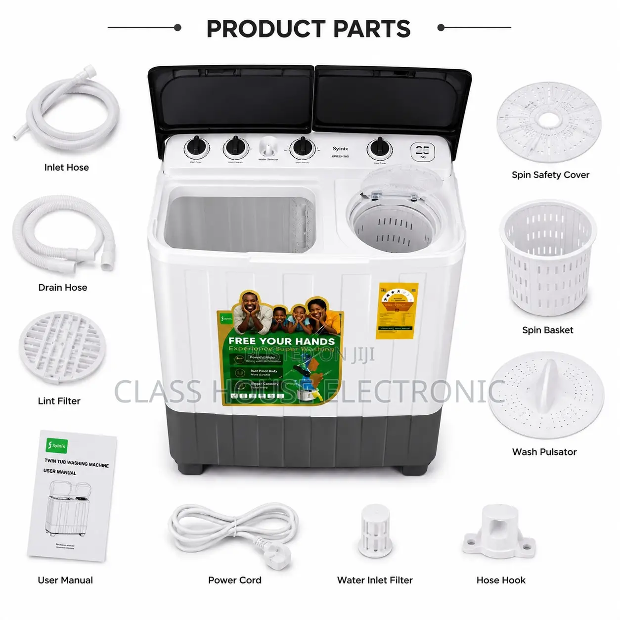Syinix Twin Tube Washing Machine 7Kg