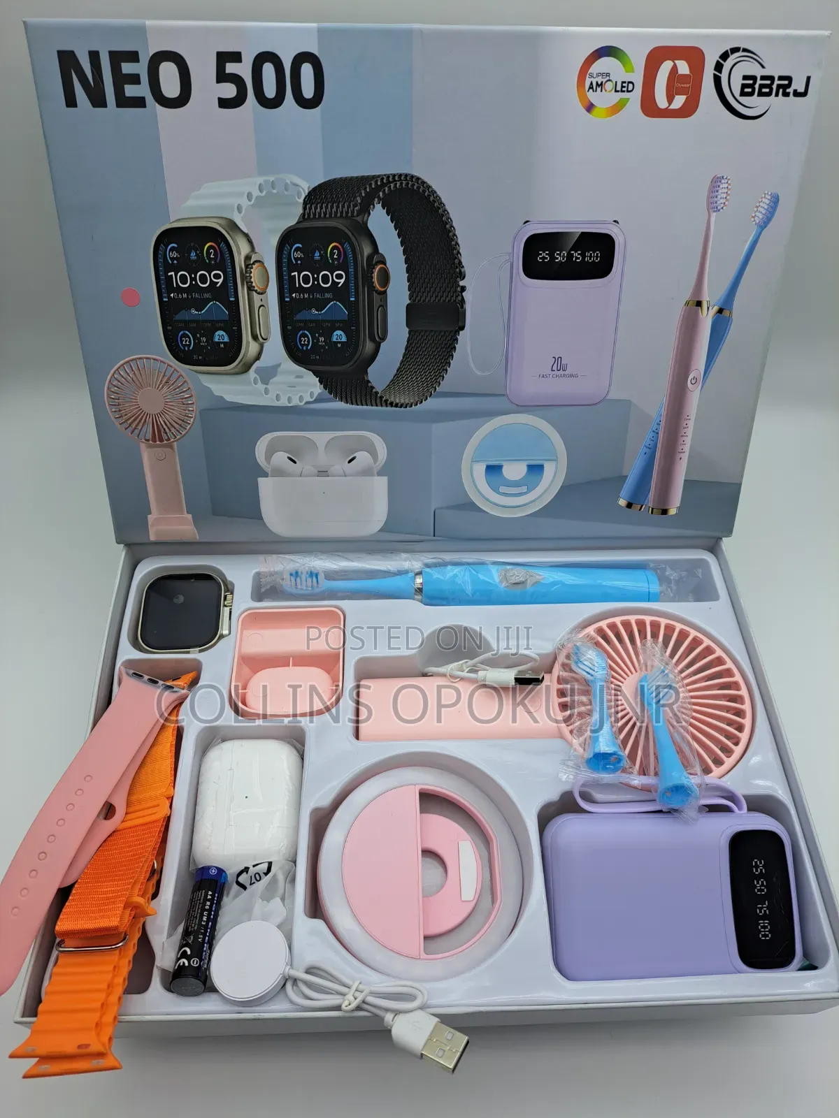 12-in-1 Smart Watch Combo Set - Airpod, Fan, Power Bank, Brush - PINK