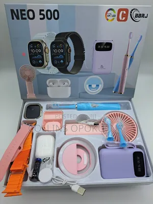 12-in-1 Smart Watch Combo Set - Airpod, Fan, Power Bank, Brush - PINK