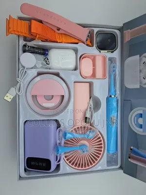 12-in-1 Smart Watch Combo Set - Airpod, Fan, Power Bank, Brush - PINK