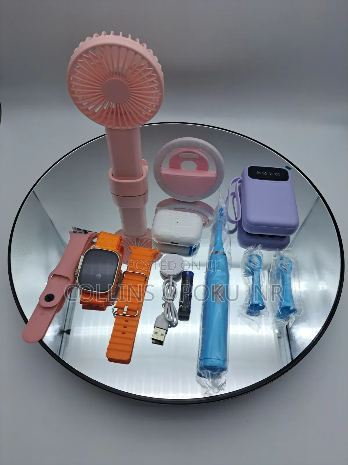 12-in-1 Smart Watch Combo Set - Airpod, Fan, Power Bank, Brush - PINK